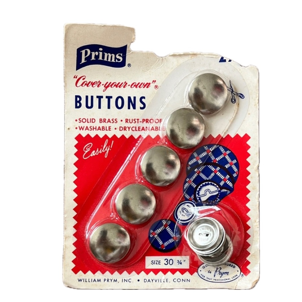 Prims Vintage 70s Silver Cover-Your-Own Buttons - Pack of 6